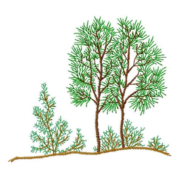 Pine, Tree Embroidery Design, Machine Embroidery Trees, Forest Glade Pattern, Fir Trees pattern download, Two Trees Embroidery
