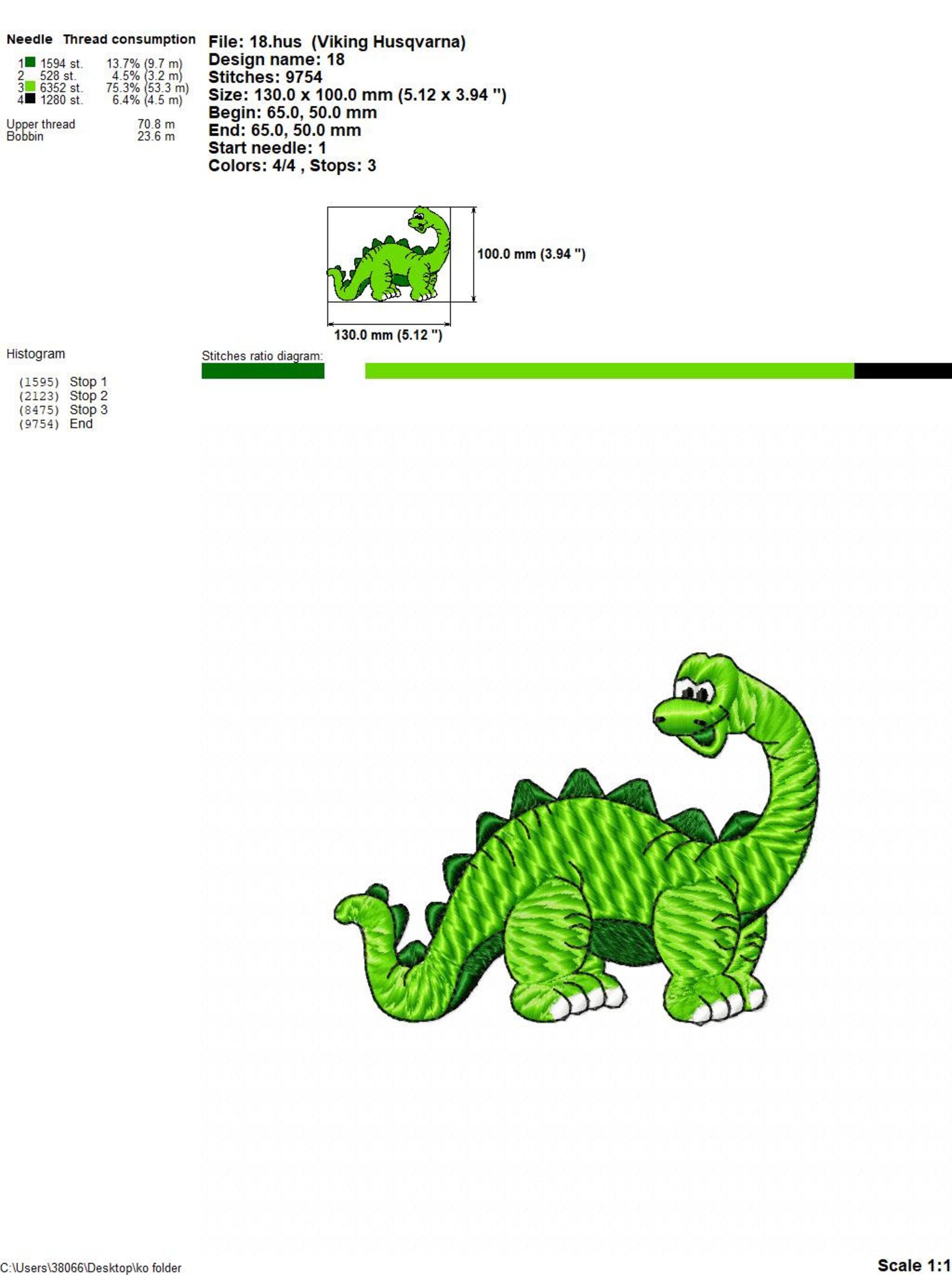 Brontosaurus Embroidery Design - Dino Machine Embroidery Pattern (PES ...