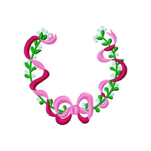 Floral Frame with Satin Ribbons - Machine Embroidery Design,Monogram-Frame Floral Wreath