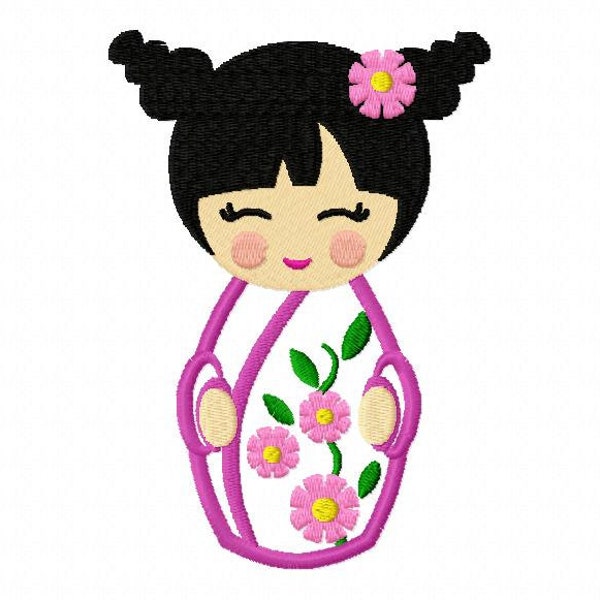 Japanese geisha embroidery design - Japanese girl embroidery design machine embroidery pattern - geisha with flowers embroidery design file