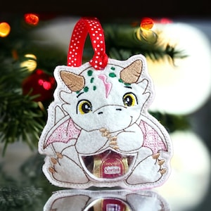 Borsa per dolcetti in feltro di drago - Design ricamo a macchina nel telaio, porta dolcetti per cuccioli di drago