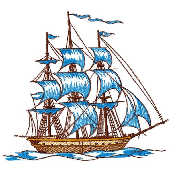 Motif de broderie voilier, corvette de broderie machine, broderie numérique bateau pirate, broderie nautique, téléchargement immédiat