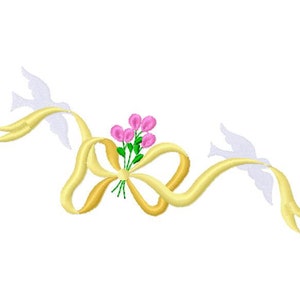 Pigeons Carrying Flower Ribbon, Machine Embroidery Design, Monogram Flower Bow, Pigeon Embroidery Design 9 sizes