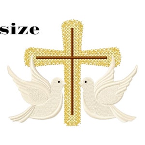 Cross Machine Embroidery Design, Christian Cross with Doves, Baptism Cross Dove, Church Embroidery Design
