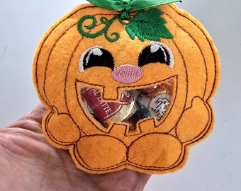 Spooky Pumpkin -Treat Bag - Machine Embroidery Design. Halloween Treat Holder in Hoop. Machine Embroidery Design 8 sizes