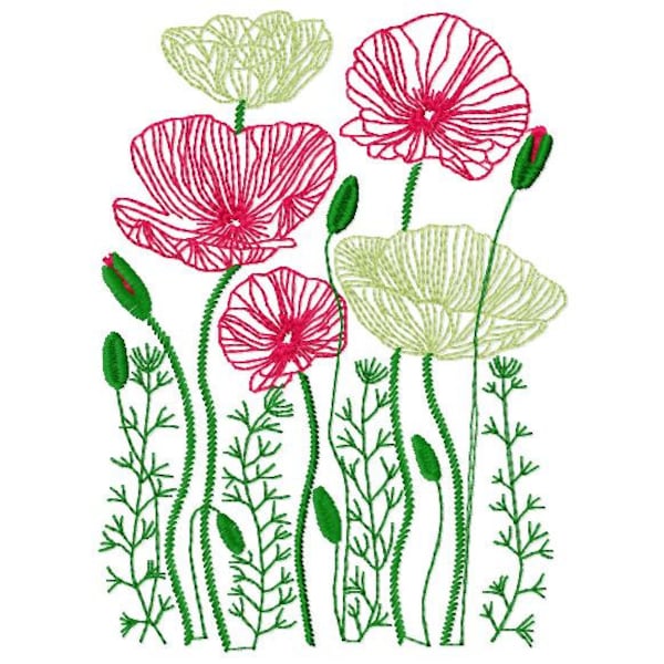 Flower Meadow, Flower Field, Wildflowers, Poppy Flowers - Machine Embroidery Design