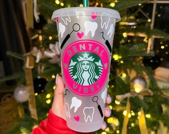 Dental Vibes Starbucks Cup, tazza Starbucks riutilizzabile, Starbucks Cold Cup, 24 oz. Coppa, Dentista, Assistente dentale, Igienista dentale