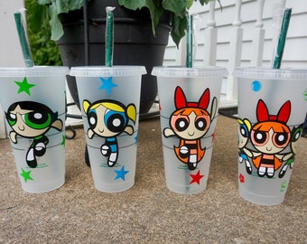 Powerpuff Girls Starbucks Cold Cup, Superchicche, Starbucks Cold Cup, Starbucks riutilizzabile Cup, Starbucks Tumbler, Powerpuff Girls Tumbler