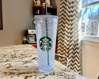 Glitter Snow Globe Tumbler, Floating Glitter, Venti Glitter Tumbler, Bling Lid, Starbucks Acrylic Cup, Holographic Snow Globe Tumbler