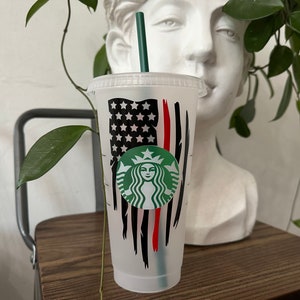 Fire Fighter Starbucks Cold Cup, Riutilizzabile Starbucks Cup, Red Line, Pompiere, Vigili del fuoco, Regali per lei, Regali per lui, Natale