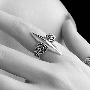 Sterling Silver Spike and Roses Ring