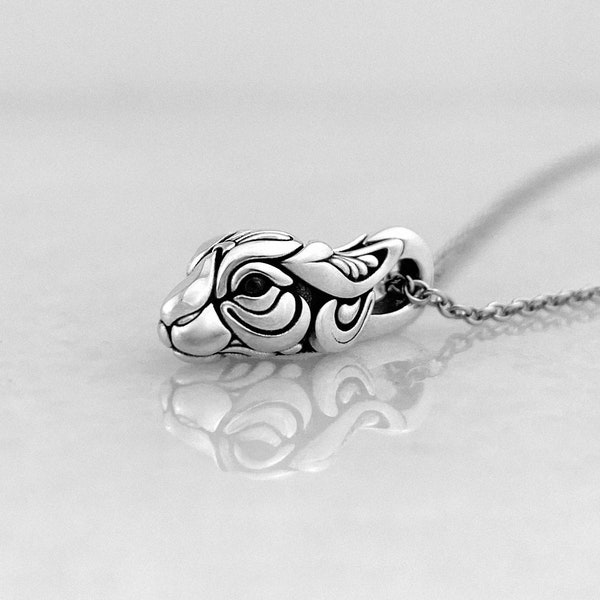 Silver Lucky Rabbit Pendant | Silver Hare Necklace | Cute Bunny Charm | Year of the Rabbit gift