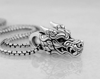 Sterling Silver Dragon Head Pendant | 2024 year of the Dragon Chinese Zodiac Charm Necklace