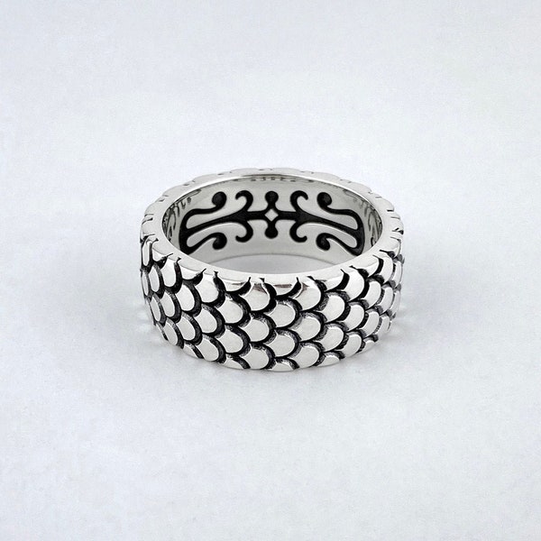 Sterling Silver Fish Scale Ring with Hidden Engraving