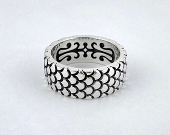 Sterling Silber Fischschuppen Ring mit versteckter Gravur