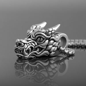Dragon Head Pendant - Sterling Silver Dragon Necklace