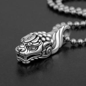 Foo Dog Pendant | Imperial Guardian Lion Necklace | Fu Dog, Pixiu, Komainu Sterling Silver Charm