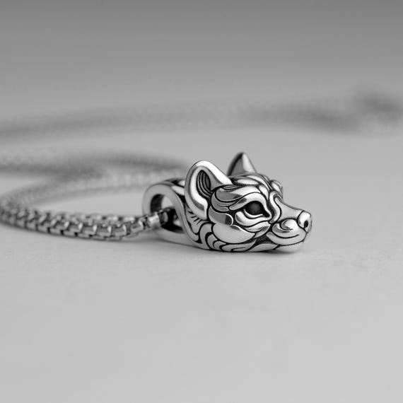 シルバーフォックスヘッドペンダントネックレス - Etsy 日本