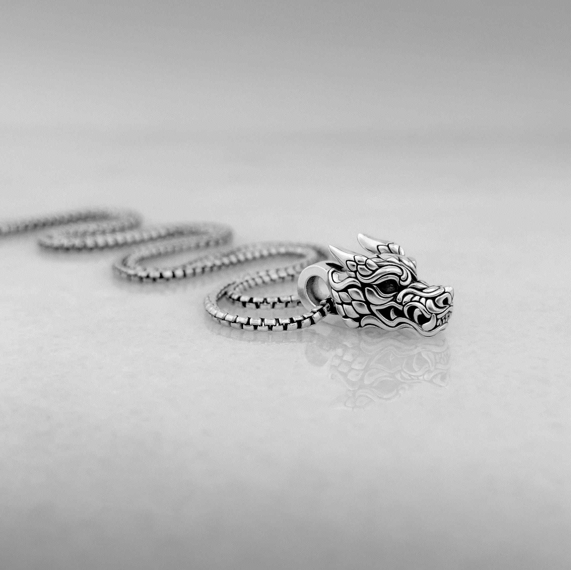 Sterling Silver Dragon Head Pendant | 2024 year of the Dragon Chinese Zodiac Charm Necklace
