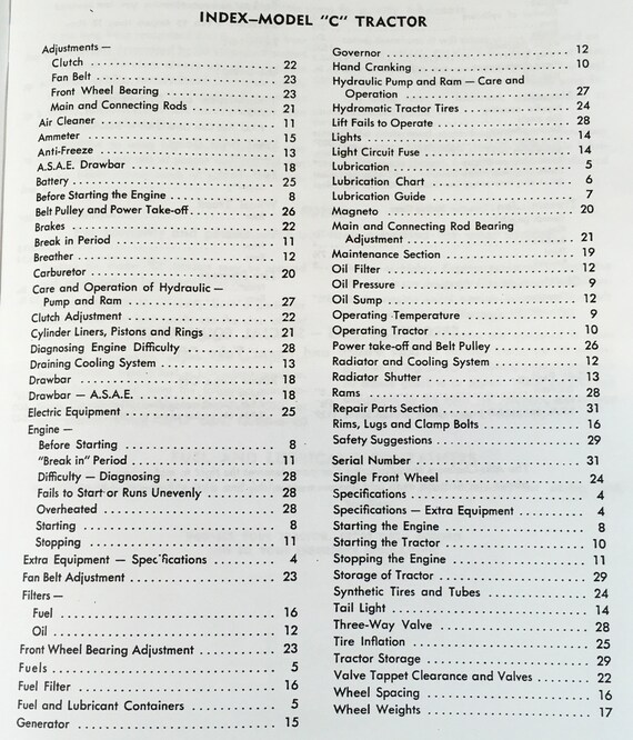 thumbnail image 2 of Allis Chalmers Model C Tractor Operator's Manual – Maintenance & Controls Guide By Peaceful Creek 2 of 6