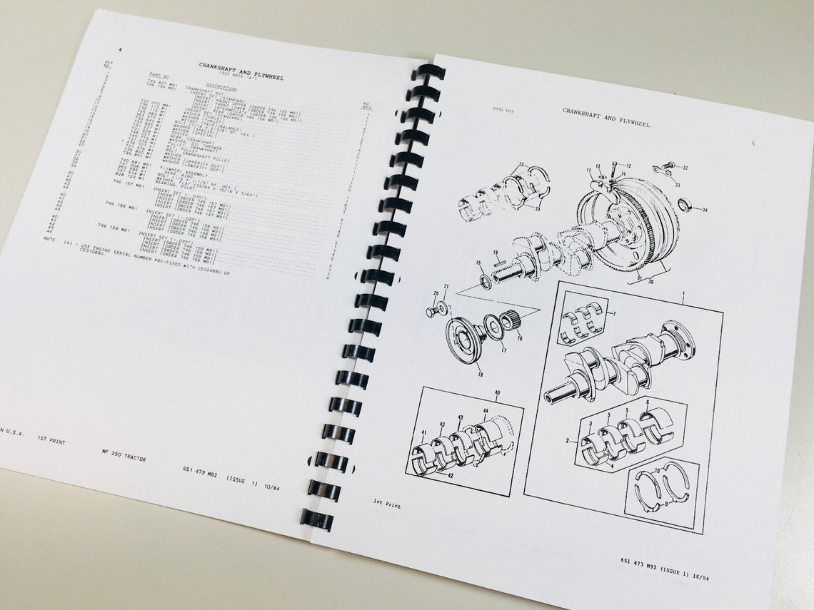 Massey Ferguson Mf 250 Tractor Parts Catalog Manual Book Exploded View