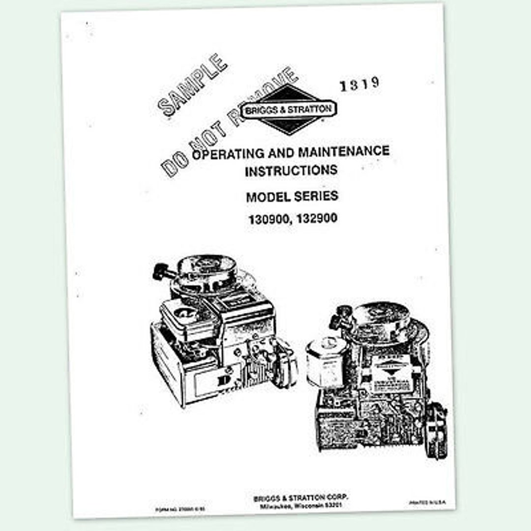 Briggs and Stratton 5hp Engine Series 130900 132900 Operating Manual