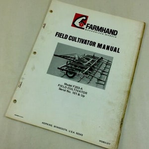 Farmhand Field Cultivator Operators Owners Instructions Parts List Manual F203-A