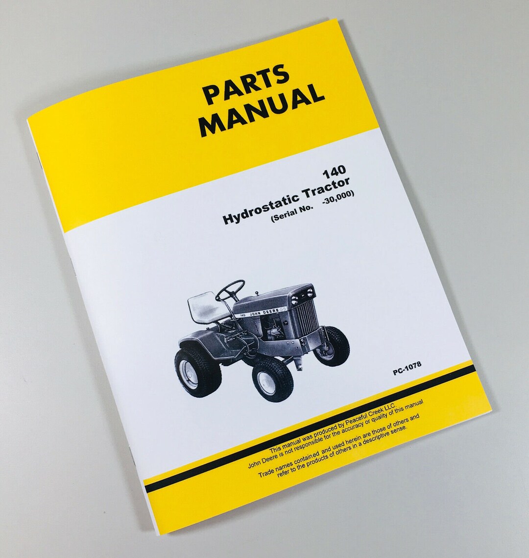 Parts Manual for John Deere 140 Hydrostatic Tractor Catalog Book S/N 0