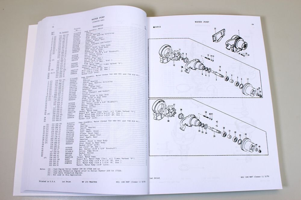 Massey Ferguson Mf 175 Tractor Parts Catalog Manual Exploded Views for ...