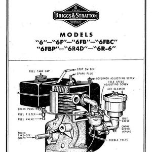 Briggs And Stratton 6Fb Engine Operators Repair Parts Manual Service Owners & Bs