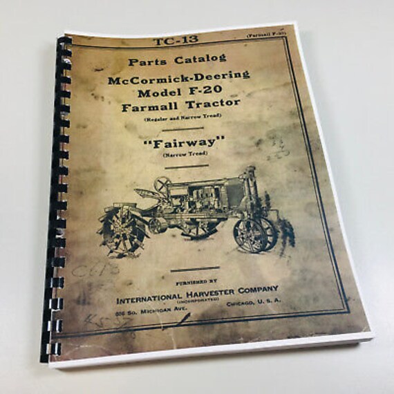 Farmall F20 Tractor Parts Manual Mccormick Deering Catalog - Etsy