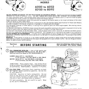 Briggs And Stratton 2Hp Engine 60100 To 60152 Operators Manual Operating Points
