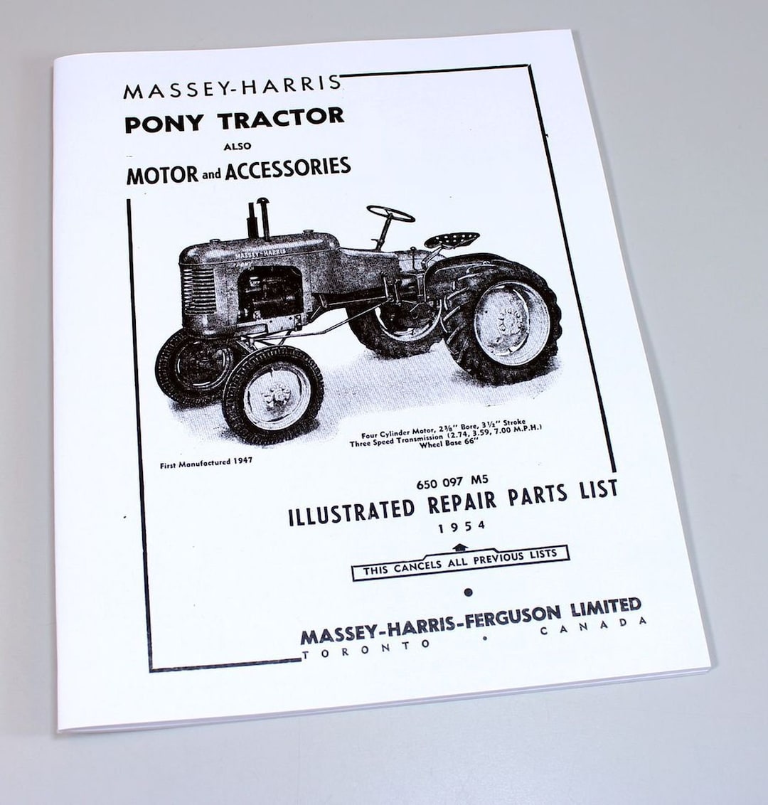 Massey Harris Pony Tractor Parts Catalog Repair List Manual Motor