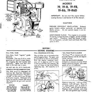 Briggs And Stratton Model 19 19-B Engine Operators Maintenance Manual Owner Bs &