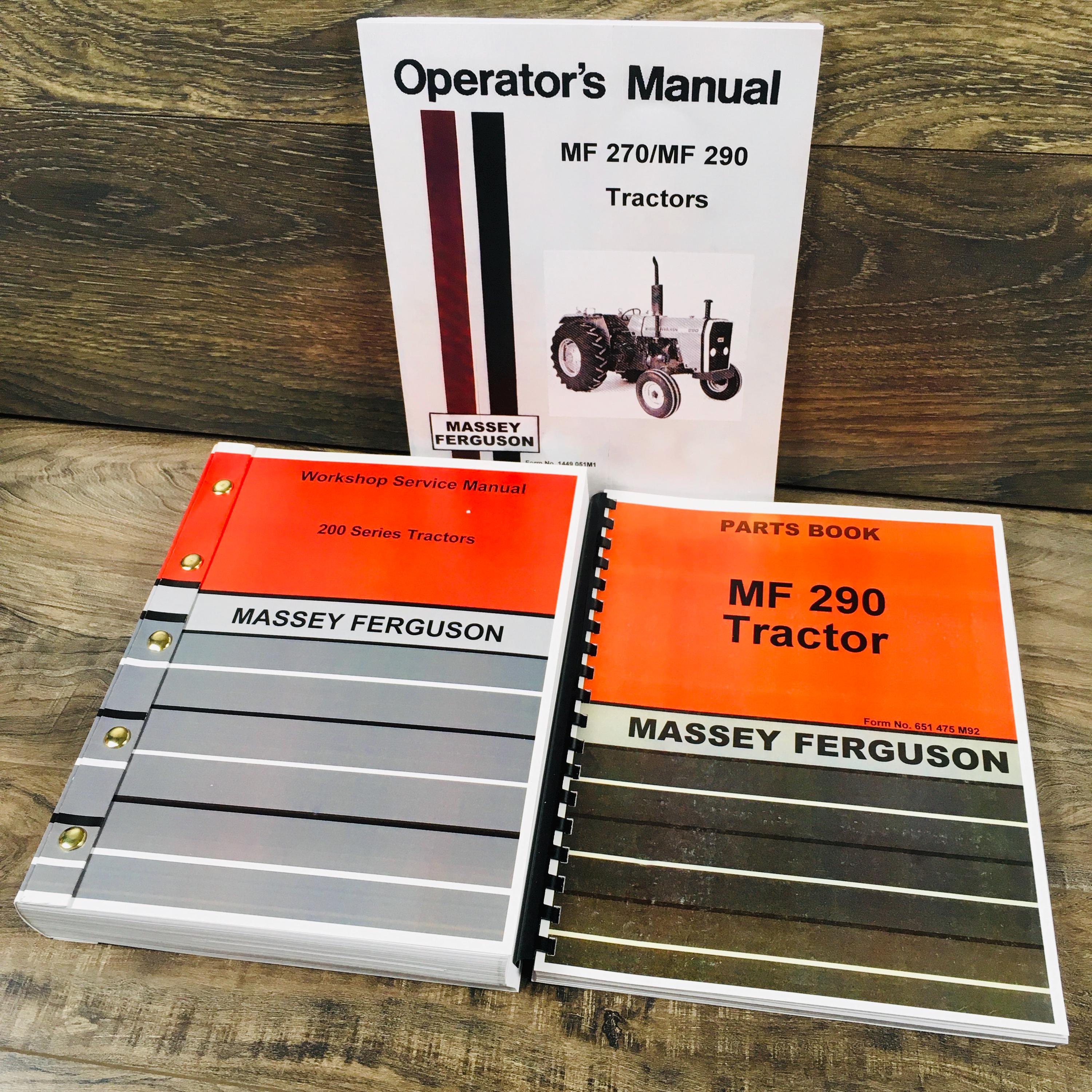 Massey Ferguson 290 Tractor Service Parts Operators Manual Set Repair Owners MF