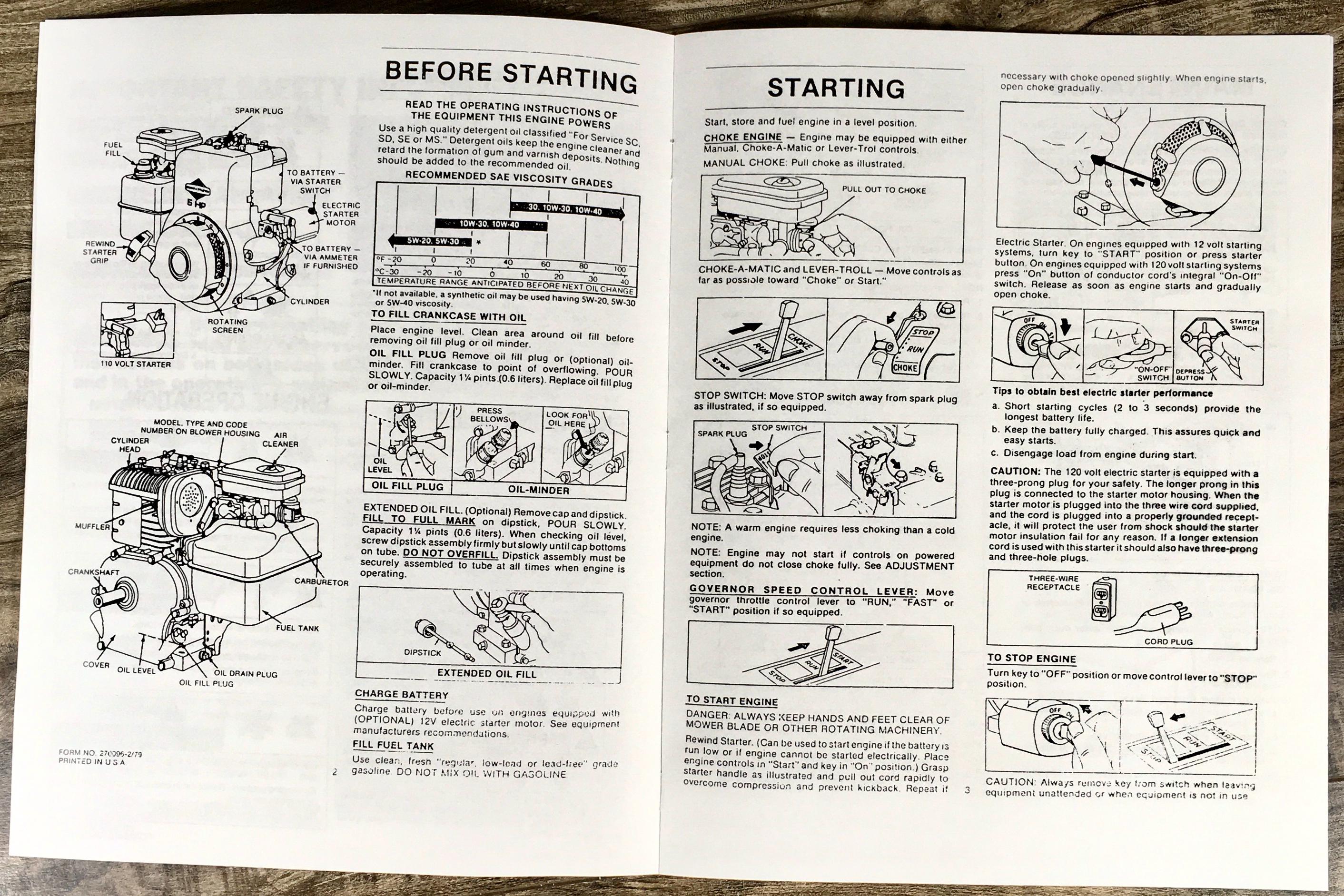 Briggs and Stratton 5hp Engine 130200 to 131299 Operating Manual