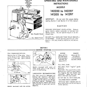 Briggs And Stratton 5Hp Engine 140200 To 140297 Operating Manual Operators Point