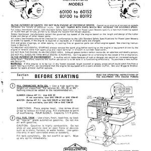 Briggs And Stratton 2.5Hp Engine 80100 To 80192 Operators Manual Operating Point