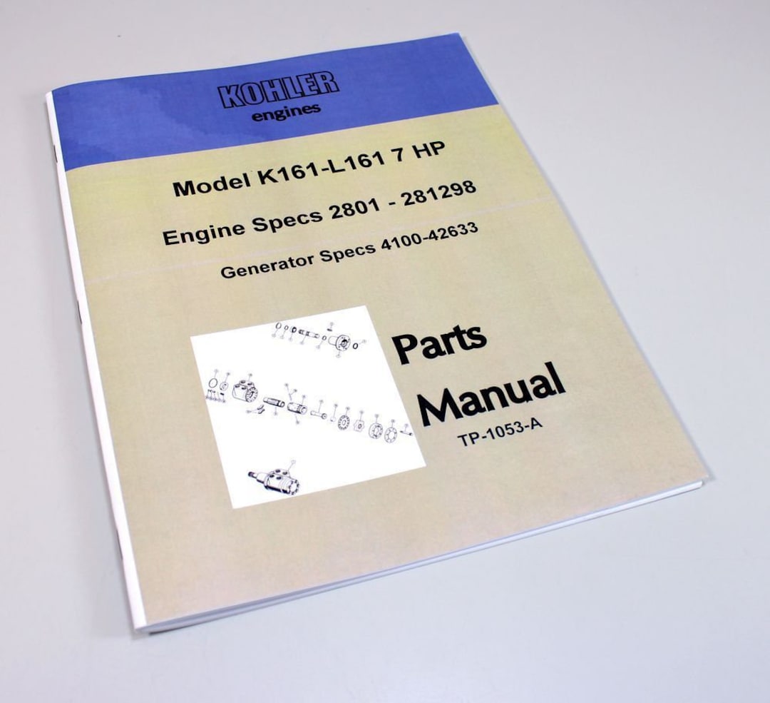 Kohler K161 L161 7hp Engine Generator Parts Catalog Manual Exploded