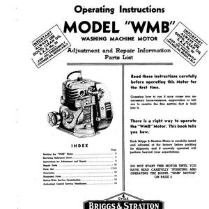 Briggs Stratton Model Wmb Engine Owners Operators Manual Maintenance Book