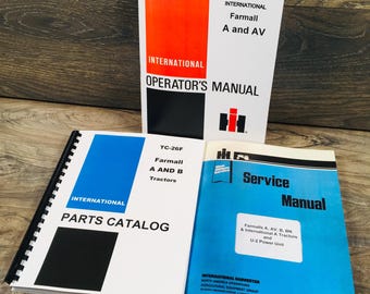 Farmall A Av Tractor Service Repair Shop Parts Operator Manual Set International