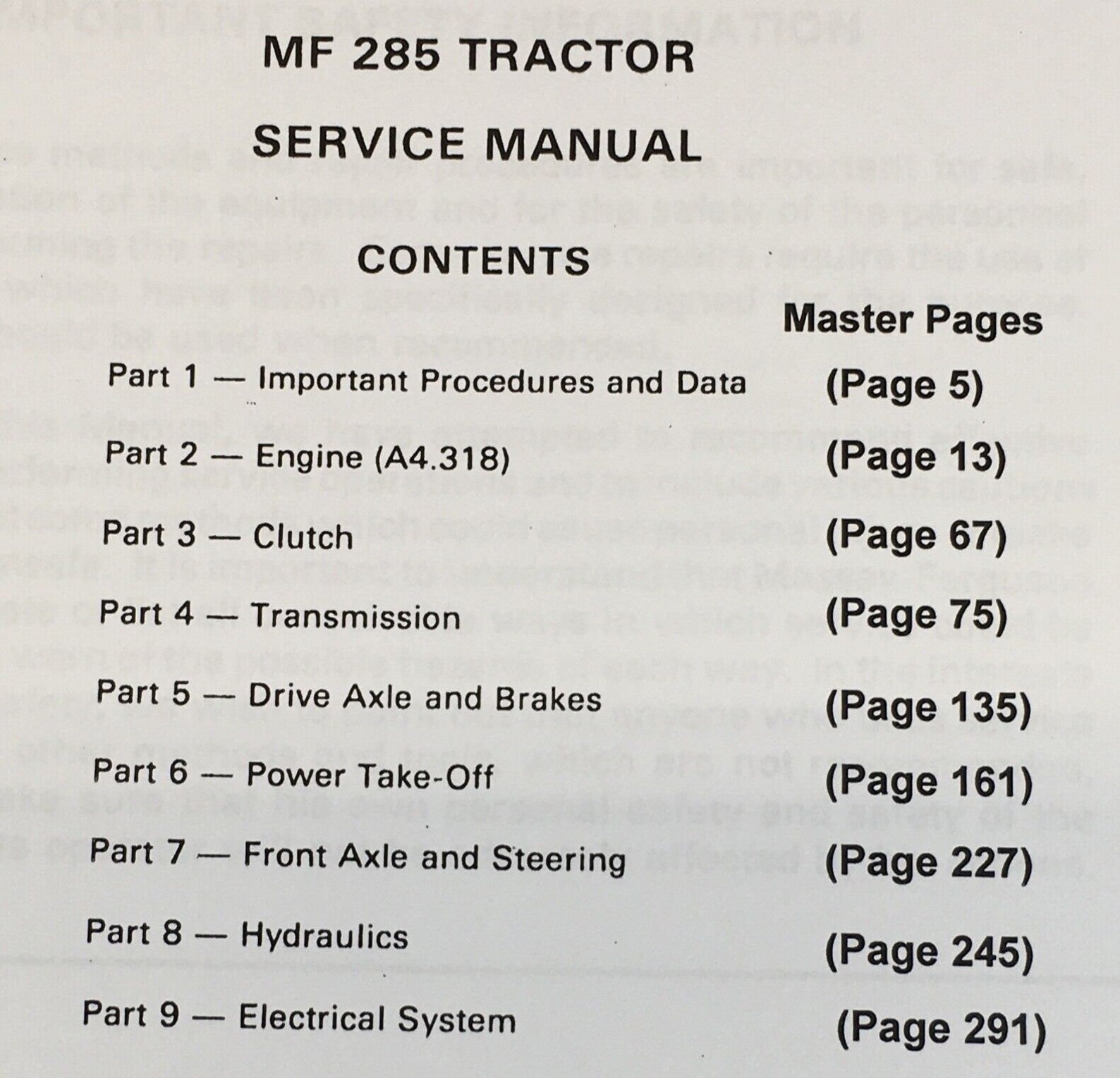 Massey Ferguson 285 Tractor Service Parts Manual Repair Shop Set ...