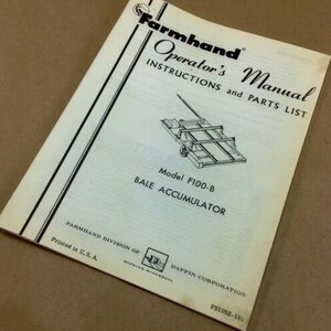 Farmhand F100-B Bale Accumulator Operators Instruction Manual Parts List Catalog