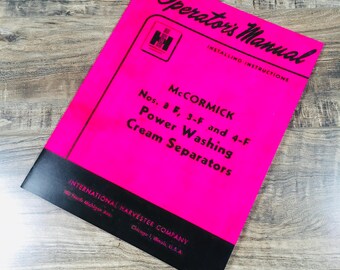 Mccormick Cream Separator Owners Operators Manual 2-F 3-F 4-F Power Wash Full
