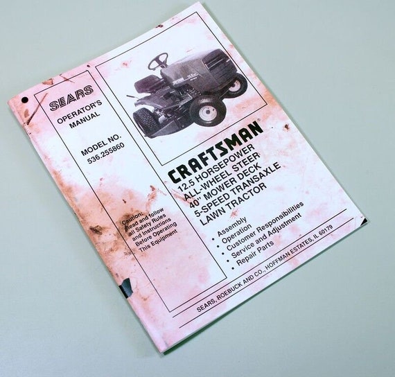 Craftsman 536.255860 Lawn Mower Garden Tractor Owners Operators Parts Manual Etsy UK