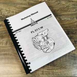 May include: A white Workshop Manual with black spiral binding. The cover features the text "Workshop Manual", the KHD DEUTZ logo, and "FL 511/W". A detailed illustration of an engine is also on the cover. The manual is dated 01/1987.