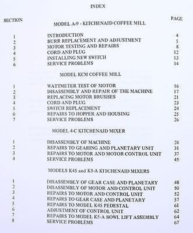 Hobart 4C K45 K5A Kitchenaid Mixer Repair Manual Factory Service Book Technical Etsy