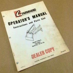 Farmhand F235-A Farm Loader Operators Owners Manual Instructions Parts List