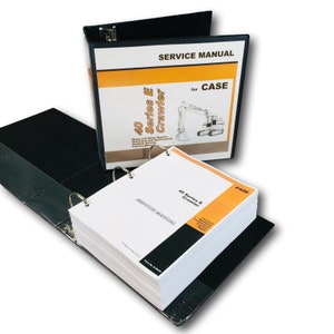 May include: A black three-ring binder with a yellow and orange cover. The cover has the text "40 Series E Crawler" and "SERVICE MANUAL for CASE". The binder is open to reveal a stack of white pages with the text "SERVICE MANUAL" and "40 Series E Crawler".