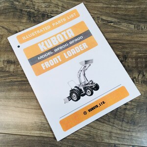 May include: An illustrated parts list manual for a Kubota front loader model BF800.BF900. The manual features a black and white illustration of the front loader.